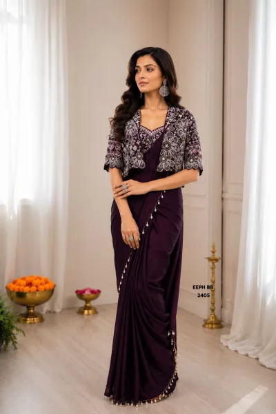 Indo-Western Ready to Wear Saree with an Embroidered Koti (Jacket)